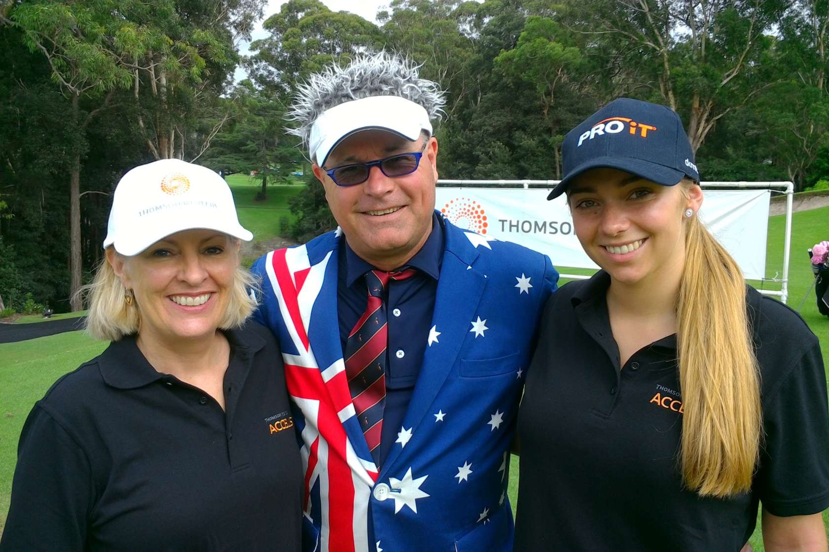 CEF CEO Sarah Taylor with volunteers Jamie and Prue at the ASX Thomson Reuters Charity Golf Day.