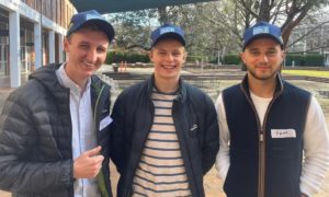 Three male students at ANU connection morning tea