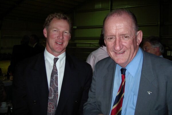 Former Deputy Prime Minister, the Hon. Tim Fischer, AC, right, at CEF Boorowa function in its early years.