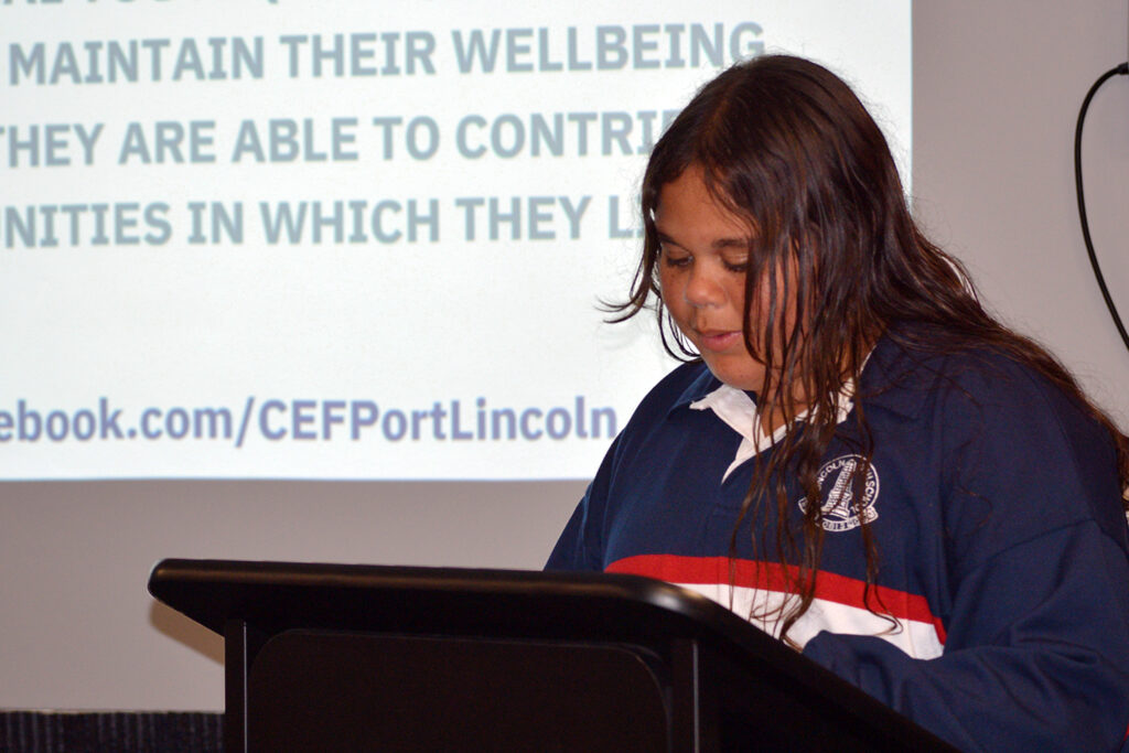 CEF Port Lincoln Launch- Welcome to Country by Year 7 student Lyndah Jeffrey-Richards CEF Port Lincoln Launch- Welcome to Country by Year 7 student Lyndah Jeffrey-Richards.