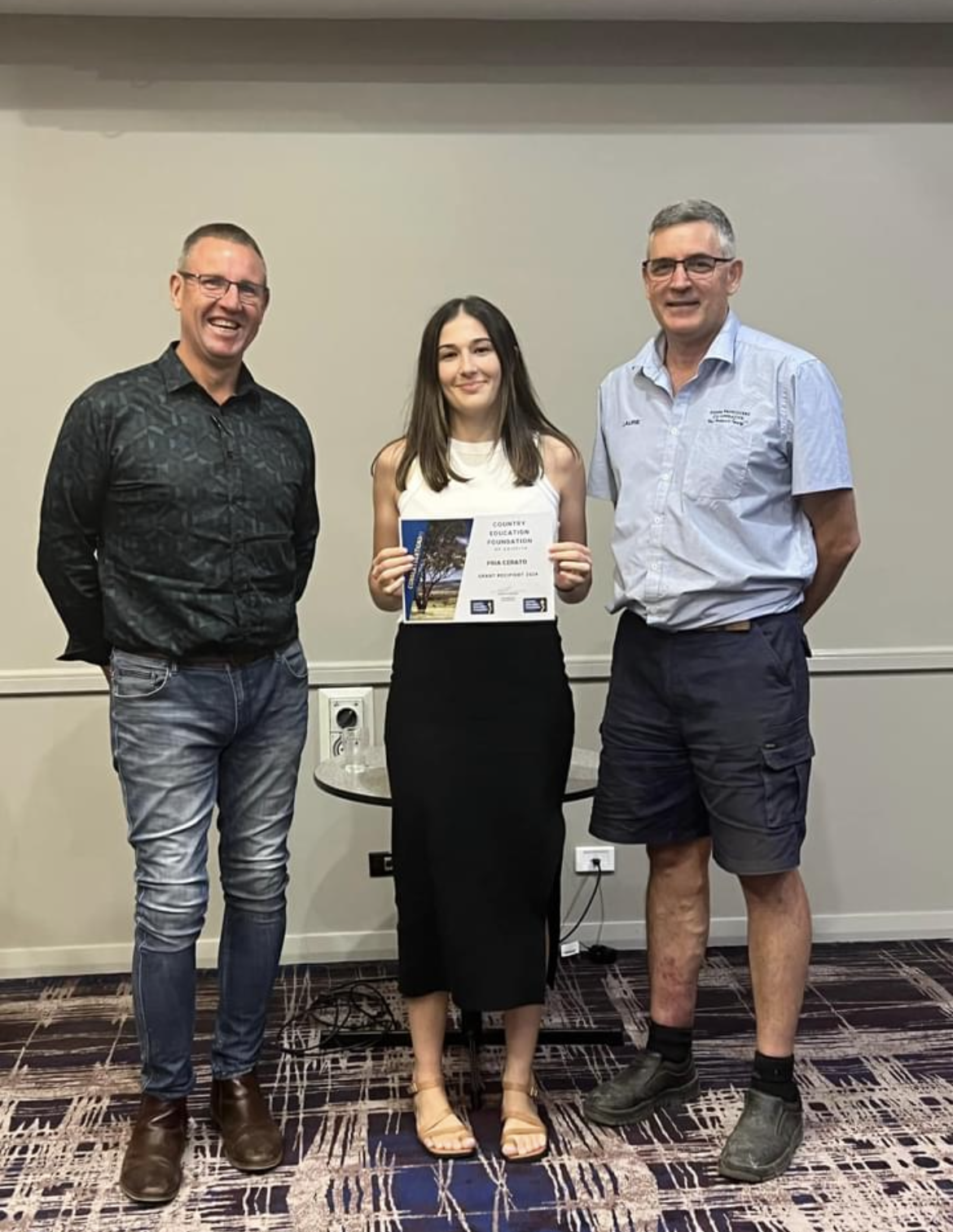 Pria Cerato receives her local grant from CEF Griffith earlier this year. This made her eligible for the DLC - CEF scholarship.